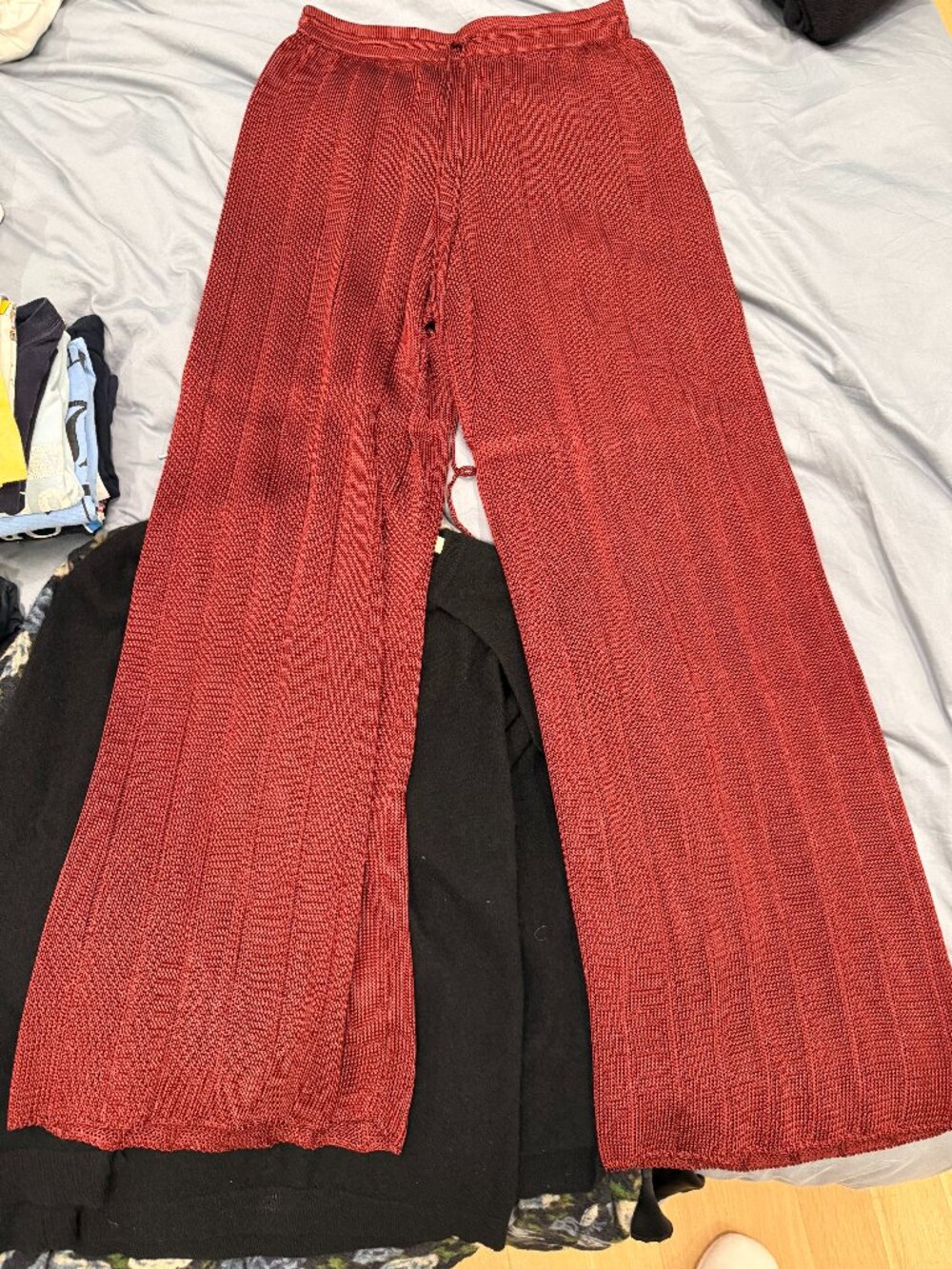 Calle del Mar Red Ribbed Knit Wide Leg Pants Viscose Size M